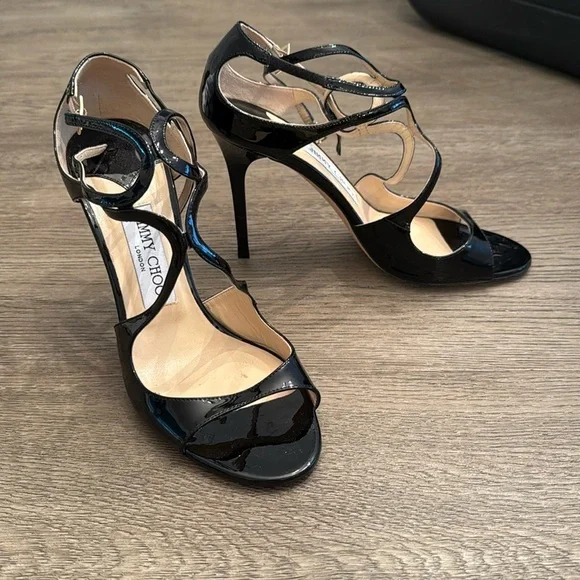 Jimmy Choo Lang 100MM Size 38.5 in Patent Leather Black - Picture 1 of 6